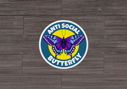 Anti Social Butterfly STICKER OR MAGNET