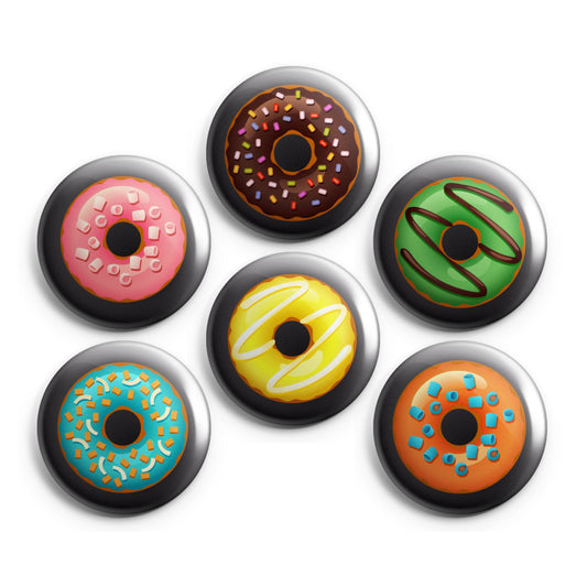 DONUT MIX DOUGHNUTS - Magnets / Pinback Buttons / Badges - 1 inch or 1.75 inch, Set of 6, Handmade, Mix and Match