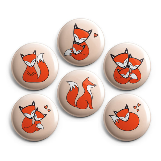 FOX FAMILY KAWAII - Magnets / Pinback Buttons / Badges - 1 inch or 1.75 inch, Set of 6, Handmade, Mix and Match