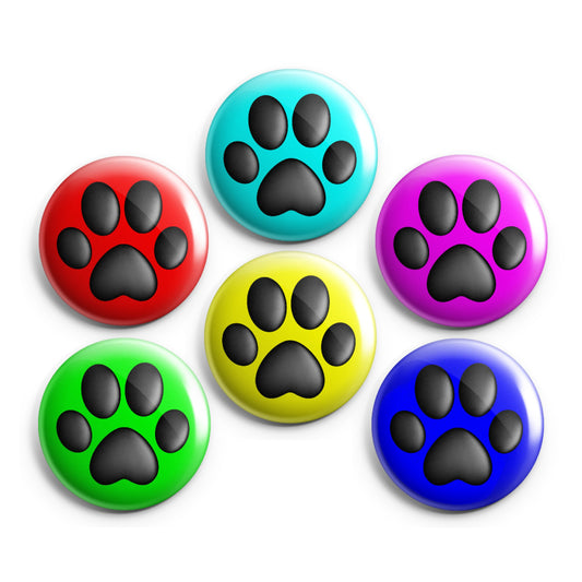 COLORFUL PAWPRINTS - Magnets / Pinback Buttons / Badges - 1 inch or 1.75 inch, Set of 6, Handmade, Mix and Match