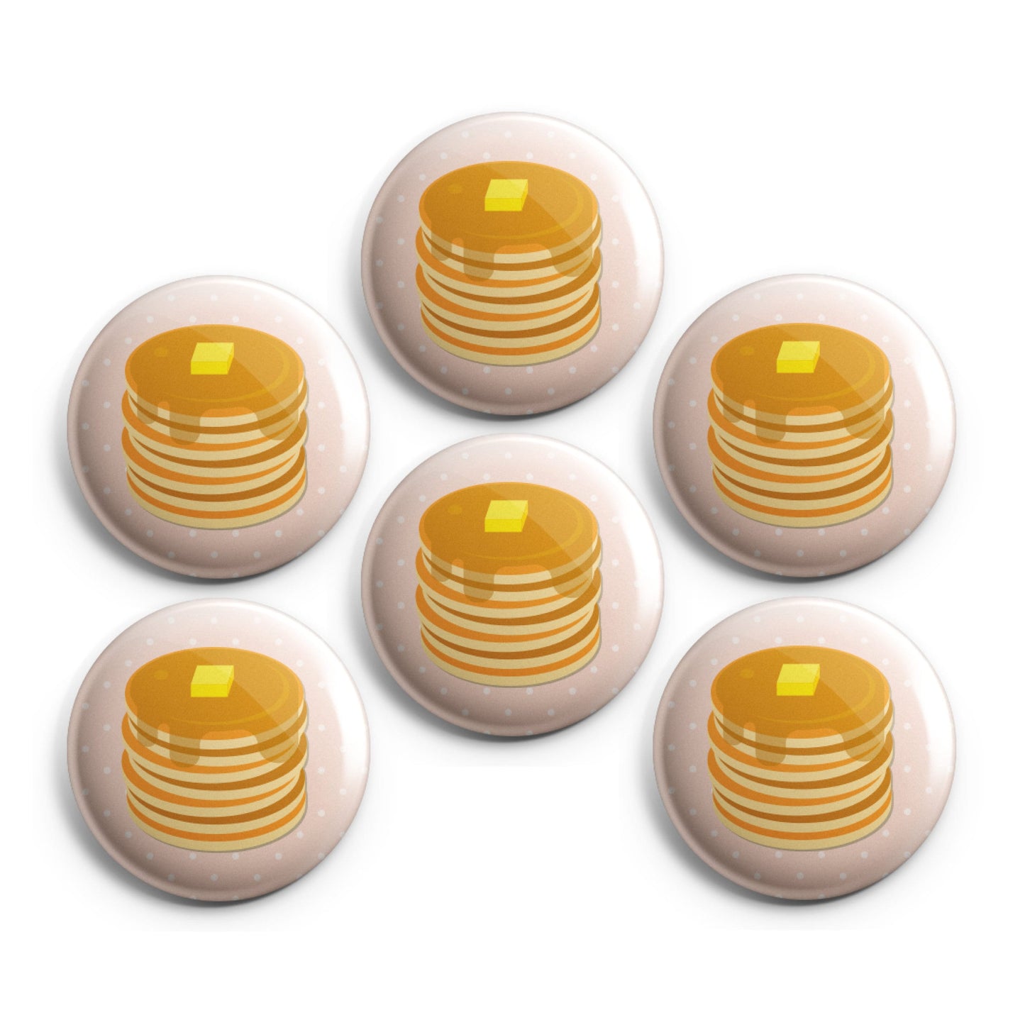 PANCAKE STACK - Magnets / Pinback Buttons / Badges - 1 inch or 1.75 inch, Set of 6, Handmade, Mix and Match