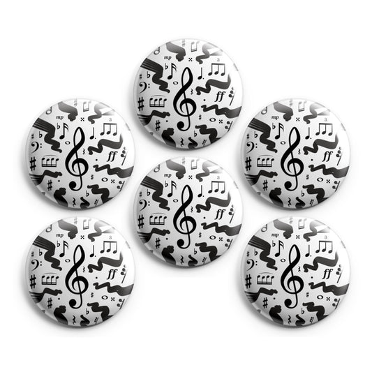 MUSIC NOTES SYMBOLS - Magnets / Pinback Buttons / Badges - 1 inch or 1.75 inch, Set of 6, Handmade, Mix and Match