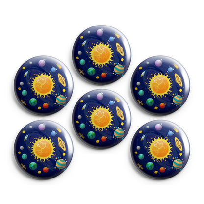 SPACE ~ SOLAR SYSTEM - Magnets / Pinback Buttons / Badges - 1 inch or 1.75 inch, Set of 6, Handmade, Mix and Match