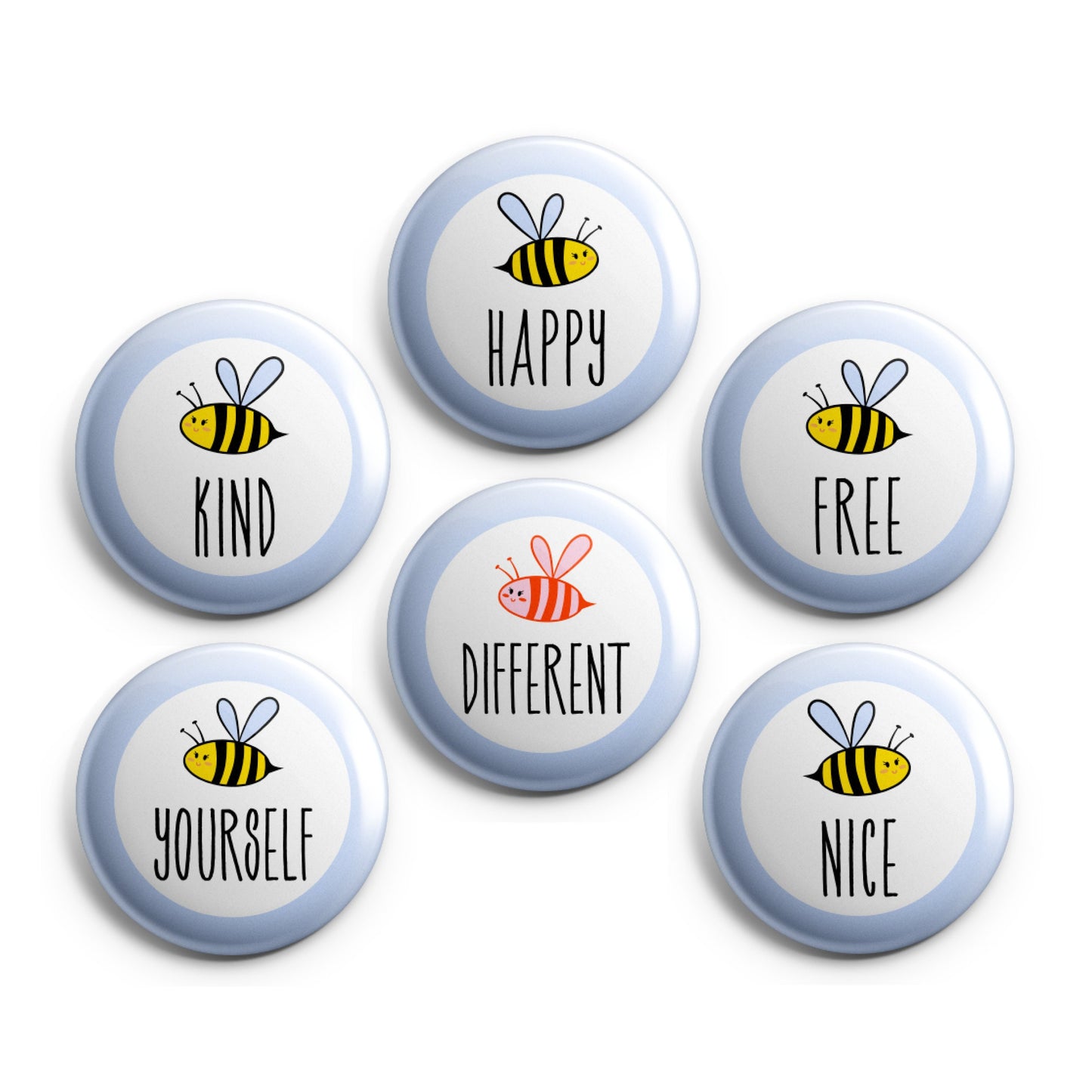 BEE POSITIVE COLLECTION - Magnets / Pinback Buttons / Badges - 1 inch or 1.75 inch, Set of 6, Handmade, Mix and Match