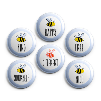 BEE POSITIVE COLLECTION - Magnets / Pinback Buttons / Badges - 1 inch or 1.75 inch, Set of 6, Handmade, Mix and Match