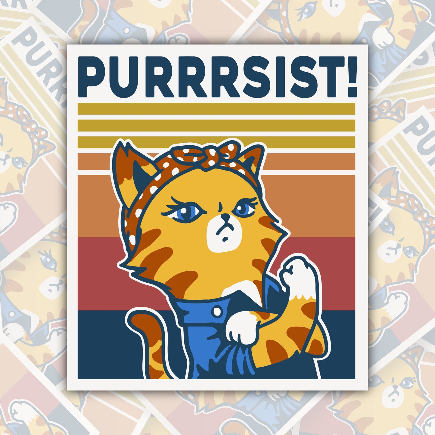 Purrrsist ~ Rosie the Riveter Cat * STICKER OR MAGNET * Die-Cut | Vinyl | Decal | Waterproof | Weatherproof