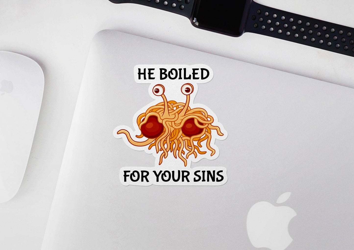 Flying Spaghetti Monster ~ Pastafarian ~ He Boiled For Your Sins * STICKER OR MAGNET * Die-Cut | Vinyl | Decal | Waterproof | Weatherproof