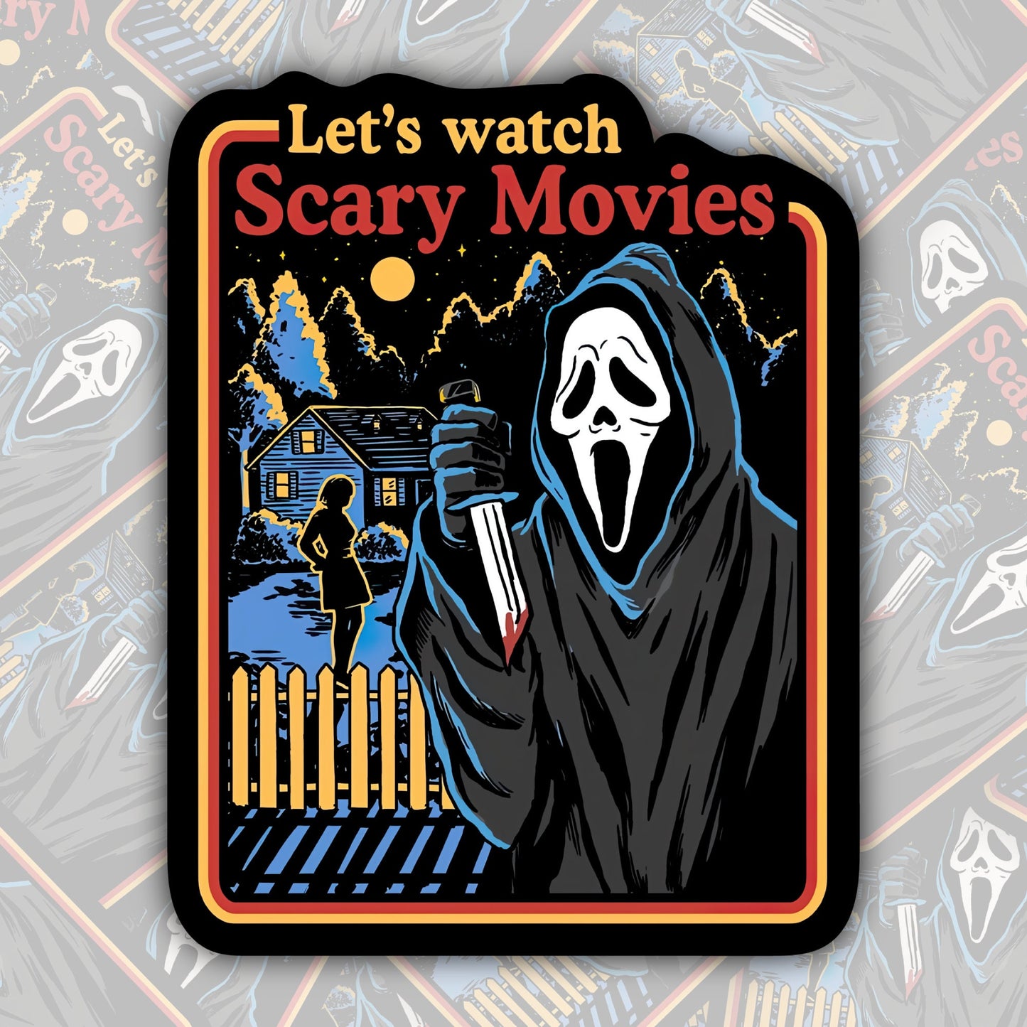 Let's Watch Scary Movies * STICKER OR MAGNET * Die-Cut | Vinyl | Decal | Waterproof | Weatherproof