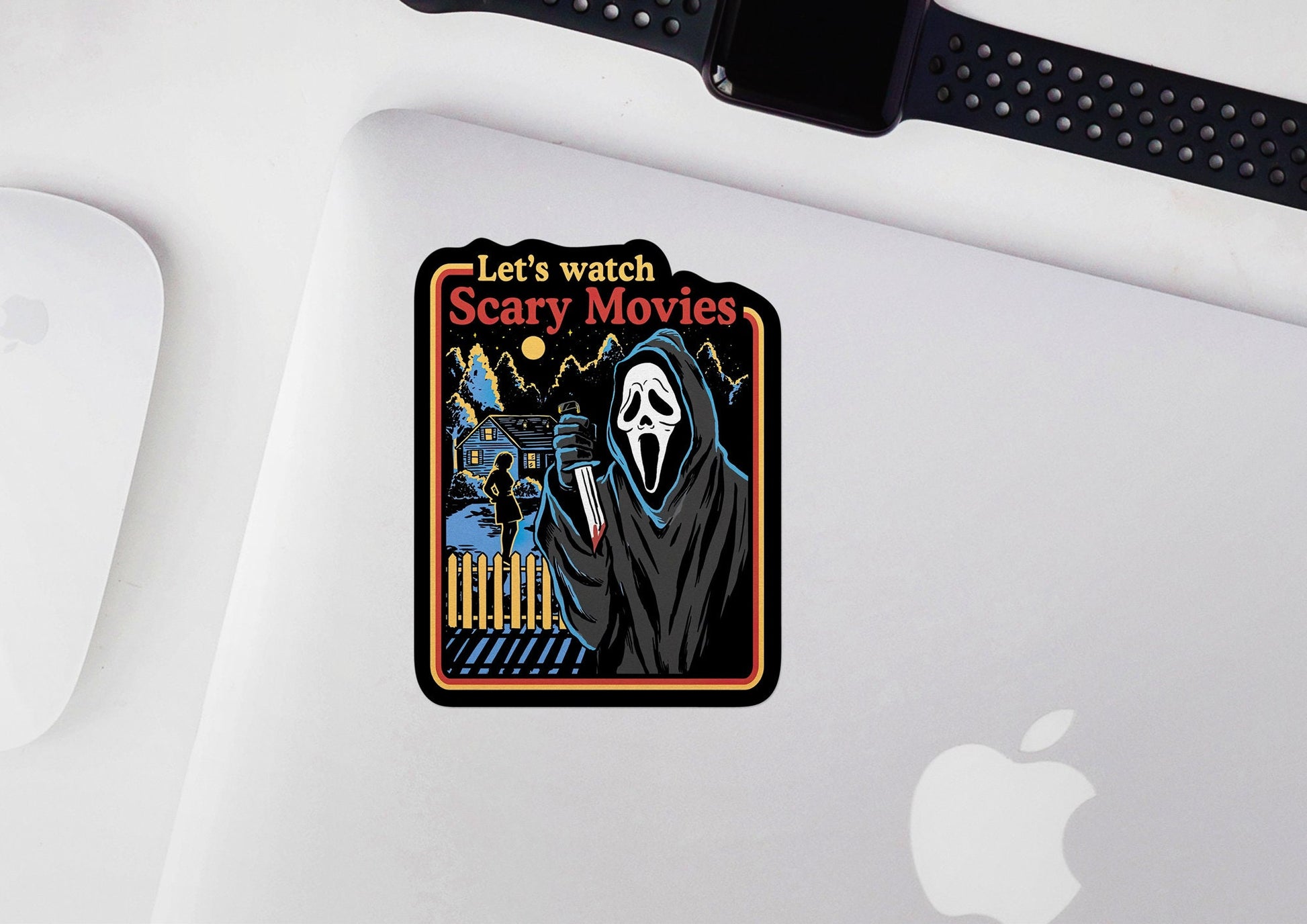 Let's Watch Scary Movies * STICKER OR MAGNET * Die-Cut | Vinyl | Decal | Waterproof | Weatherproof