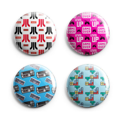 ARCADE VIDEO GAMES - Magnets / Pinback Buttons / Badges - 1 inch or 1.75 inch, Set of 12, Handmade, Mix and Match