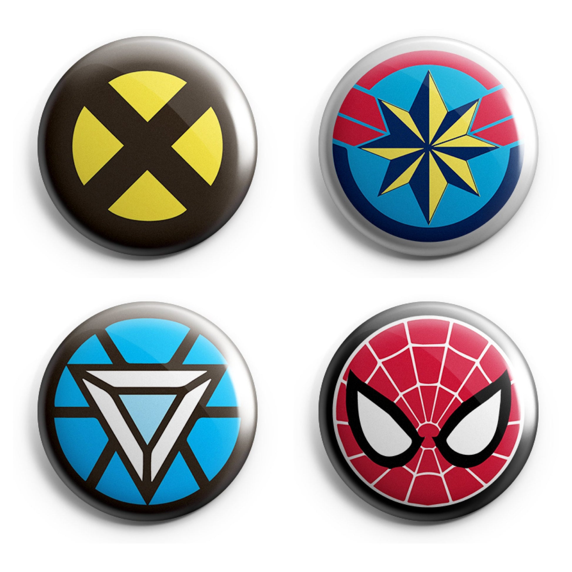 MARVEL SUPERHERO LOGOS - Magnets / Pinback Buttons / Badges - 1 inch or 1.75 inch, Set of 12, Handmade, Mix and Match