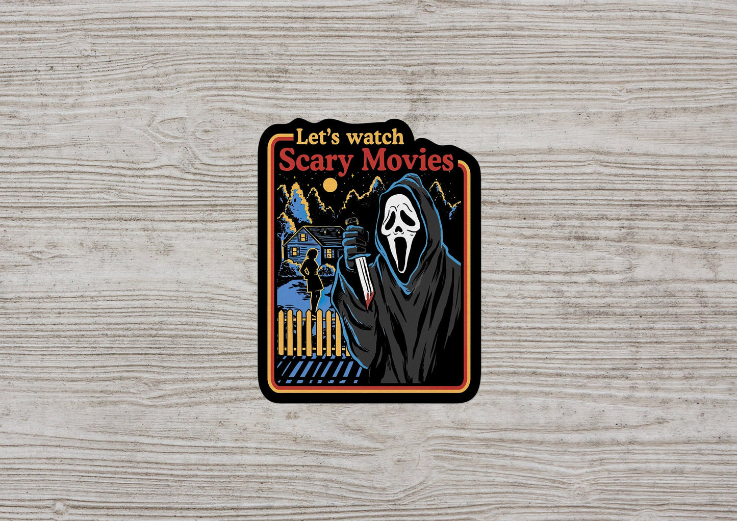 Let's Watch Scary Movies * STICKER OR MAGNET * Die-Cut | Vinyl | Decal | Waterproof | Weatherproof