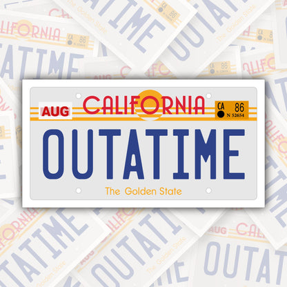 Outatime License Plate * STICKER OR MAGNET * Die-Cut | Vinyl | Decal | Waterproof | Weatherproof