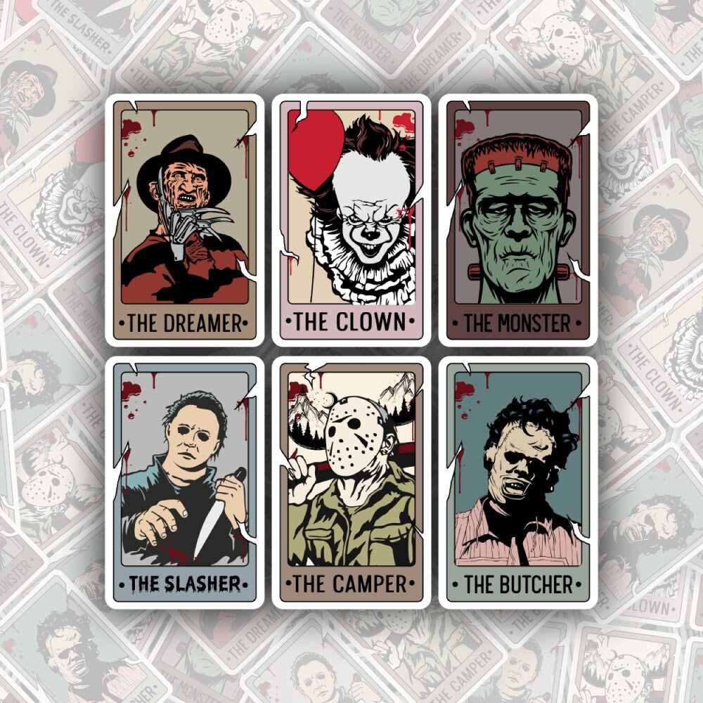 Horror Killers Tarot Cards Set of 6 * STICKER OR MAGNET * Die-Cut | Vinyl | Decal | Waterproof | Weatherproof