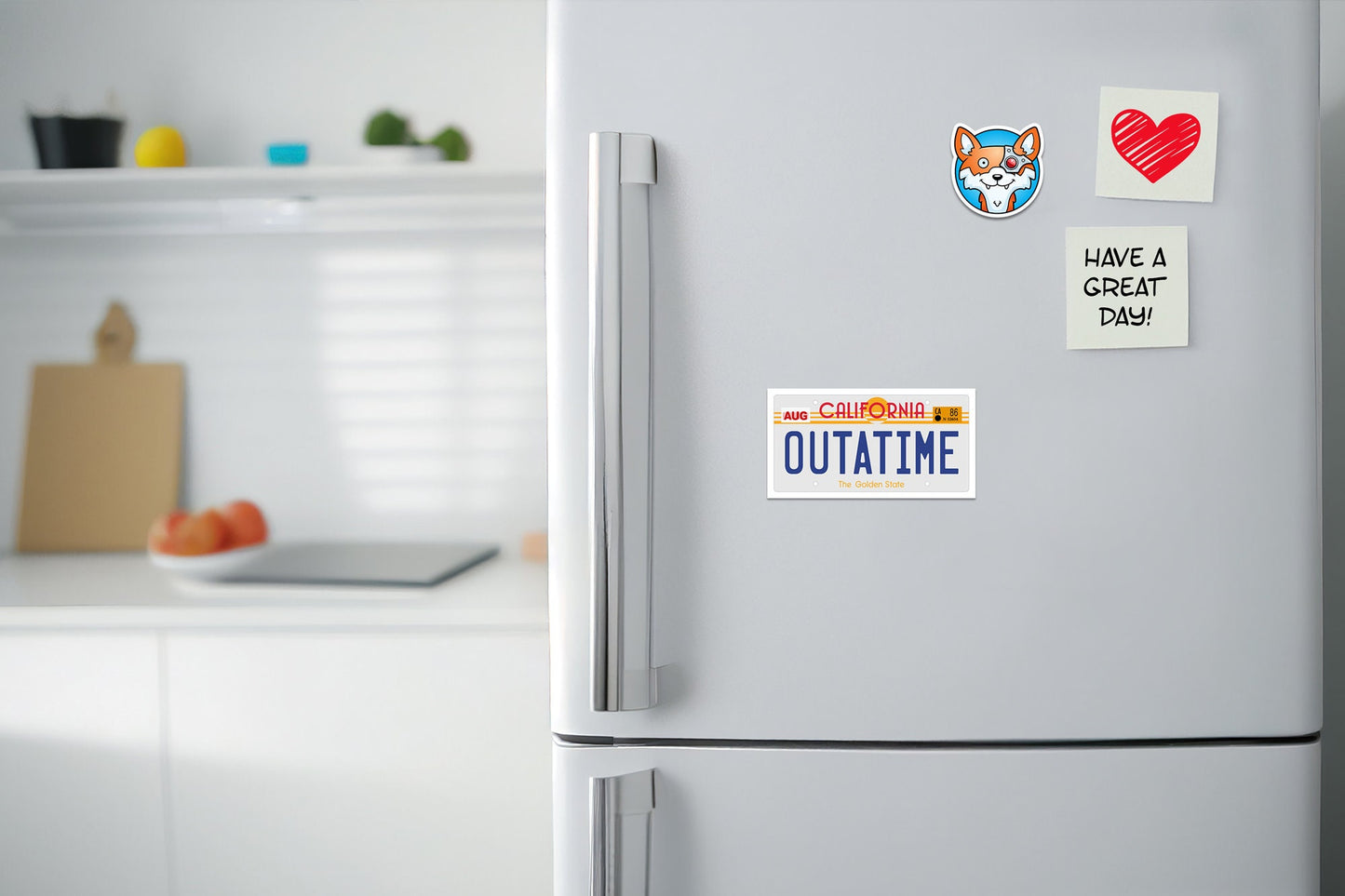 Outatime License Plate * STICKER OR MAGNET * Die-Cut | Vinyl | Decal | Waterproof | Weatherproof