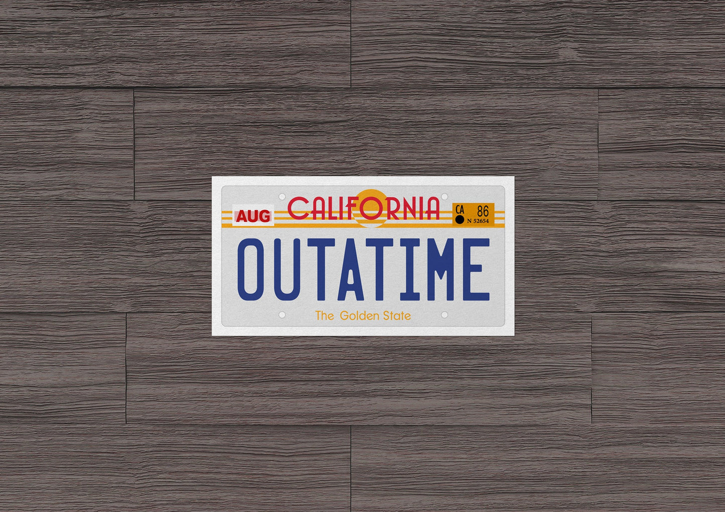 Outatime License Plate * STICKER OR MAGNET * Die-Cut | Vinyl | Decal | Waterproof | Weatherproof